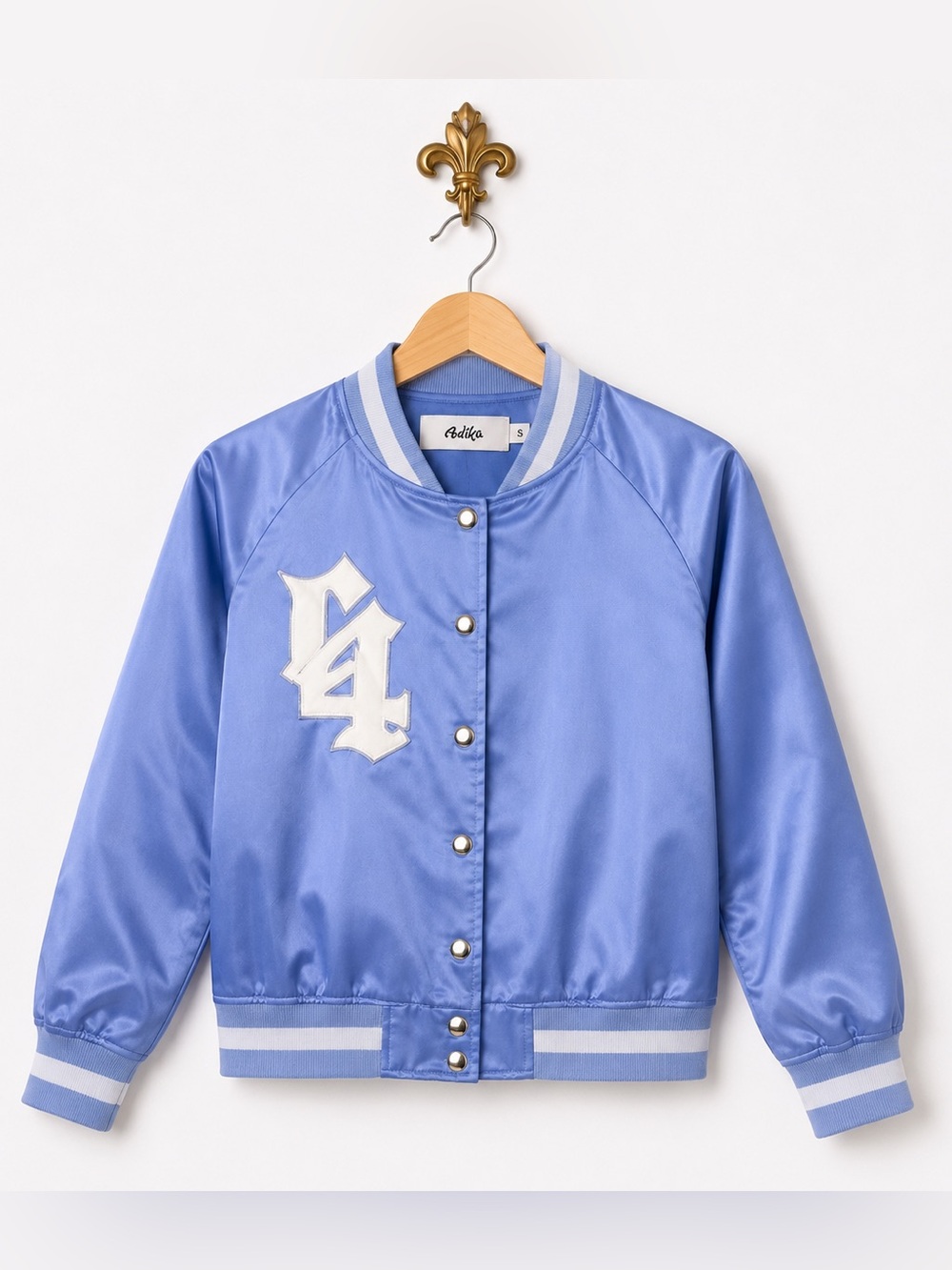 Adika  satin vintage appeal track letterman snap button jacket S